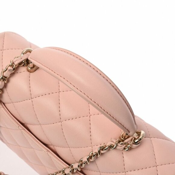 Authentic CHANEL Lambskin Quilted Mini Top Handle Rectangular Flap Bag Pink - Picture 6 of 11